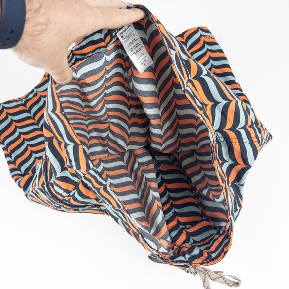 Patagonia Wavefarer Board Shorts Men's 34 Orange Blue Wavy Print Unlined Beach - Picture 7 of 11